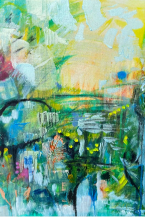 abstract green blue and yellow painting